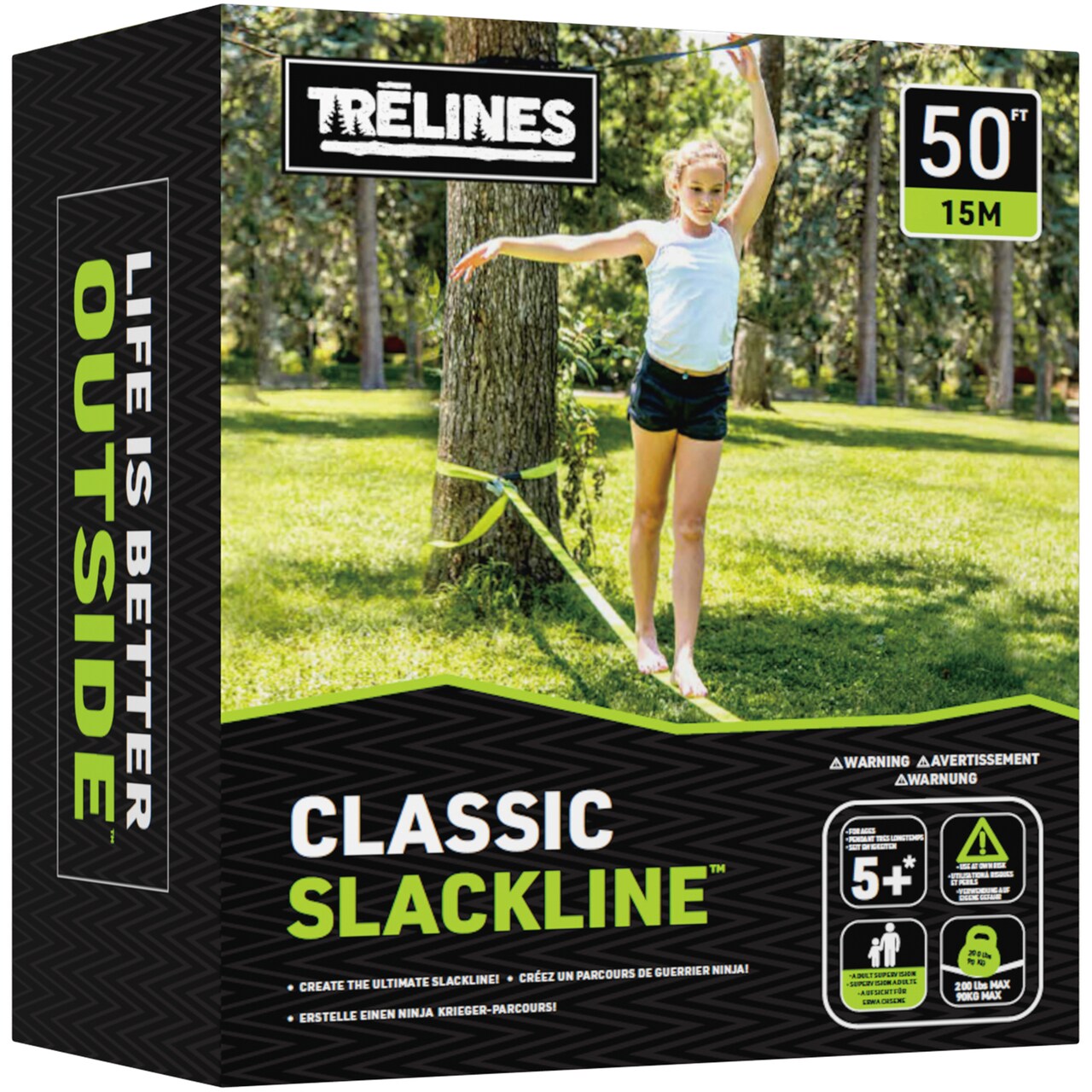 Trelines: Classic Slackline 50 ft - Ratchet Between 2 Trees, Outdoor Play, Balance & Core Strengthening Sport, 400 lb Cap, Adults & Kids Ages 5+